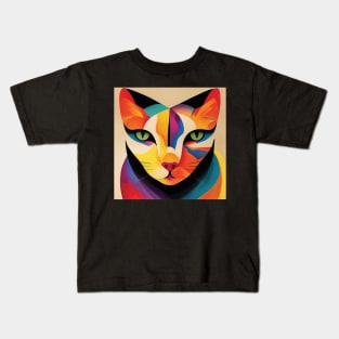 Cat in Colourful Abstract Kids T-Shirt